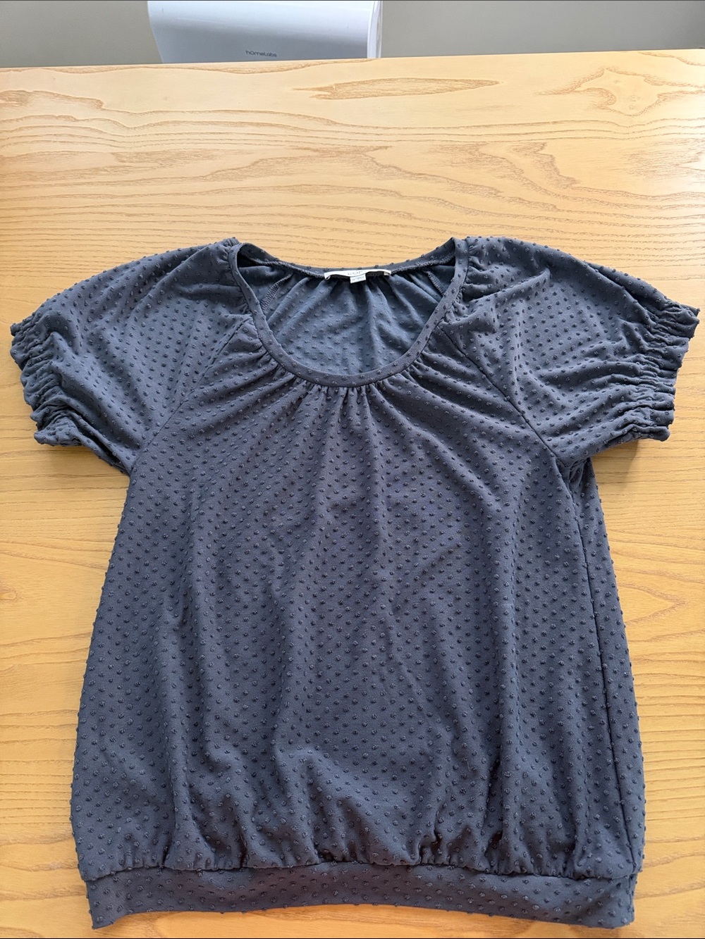 LOFT Slate Gray Dotted Short Sleeve Blouson Top